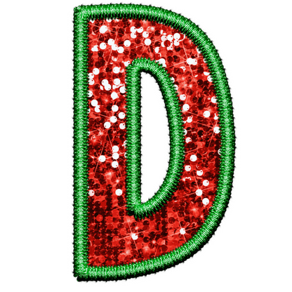 DTF Transfer - Green and Red Embroidery Style Glitter Alphabet for Christmas Sacks Bespoke for you to add a Name