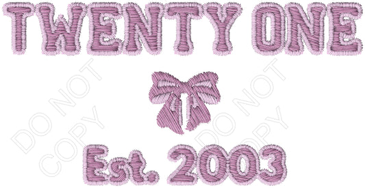 DTF Transfer - Pink Embroidered Style, Birthday Ages (13 to 30)