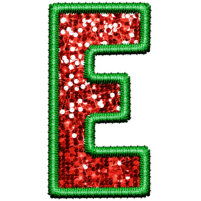 DTF Transfer - Green and Red Embroidery Style Glitter Alphabet for Christmas Sacks Bespoke for you to add a Name