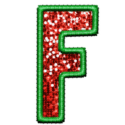 DTF Transfer - Green and Red Embroidery Style Glitter Alphabet for Christmas Sacks Bespoke for you to add a Name