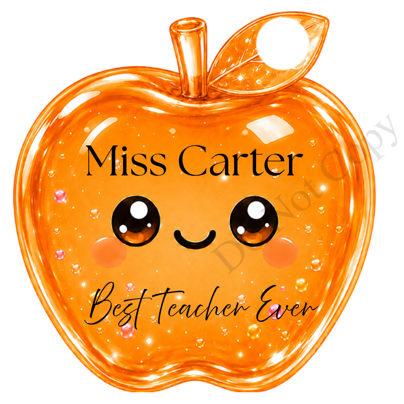 UVDTF Transfer - Cartoon Squishy Apple Cute Keyring Design Best Teacher Bespoke Version