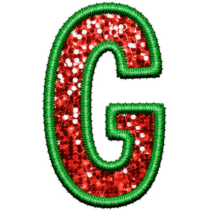 DTF Transfer - Green and Red Embroidery Style Glitter Alphabet for Christmas Sacks Bespoke for you to add a Name