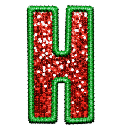 DTF Transfer - Green and Red Embroidery Style Glitter Alphabet for Christmas Sacks Bespoke for you to add a Name