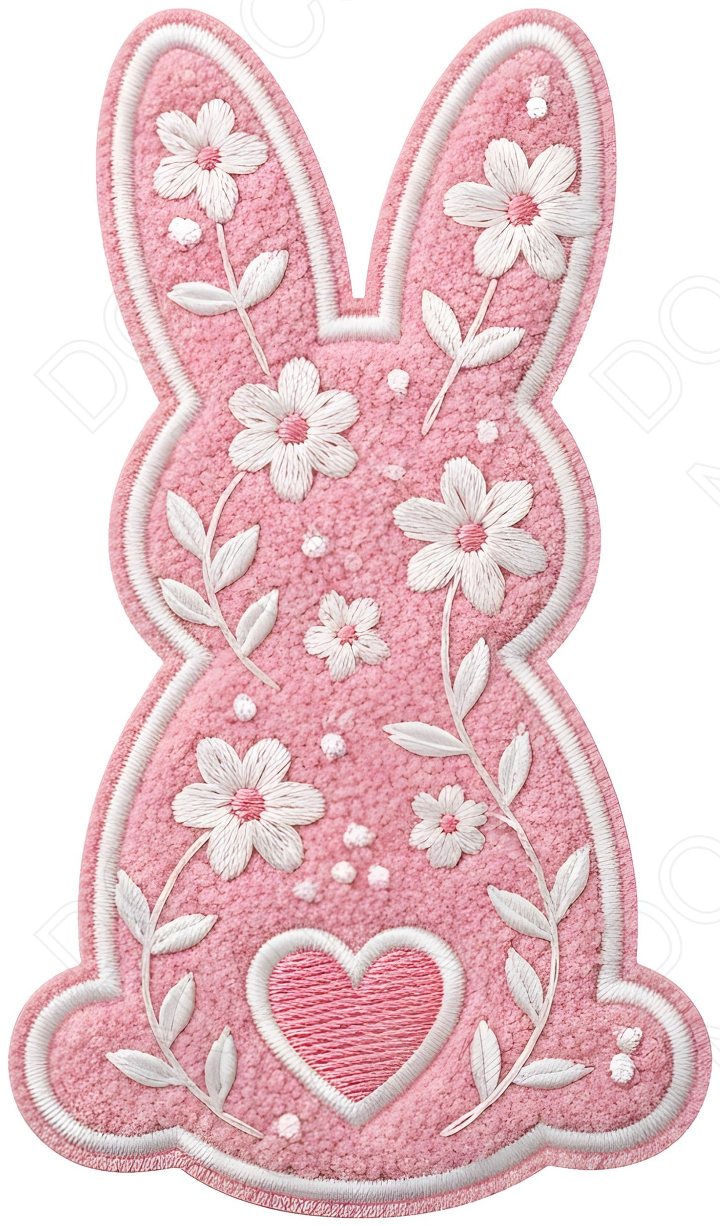 DTF Transfer - Embroidered Pink Bunny with Flowers