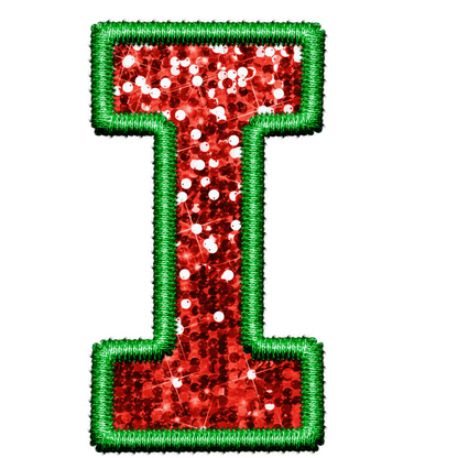 DTF Transfer - Green and Red Embroidery Style Glitter Alphabet for Christmas Sacks Bespoke for you to add a Name