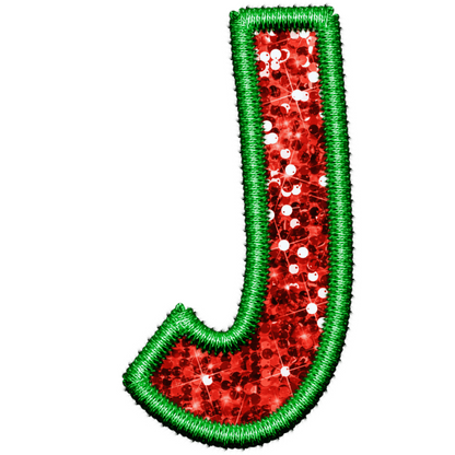 DTF Transfer - Green and Red Embroidery Style Glitter Alphabet for Christmas Sacks Bespoke for you to add a Name