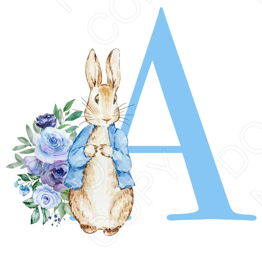 UVDTF Transfer - Vintage Easter Bunny Alphabet (Blue Lettering)