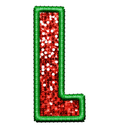 DTF Transfer - Green and Red Embroidery Style Glitter Alphabet for Christmas Sacks Bespoke for you to add a Name