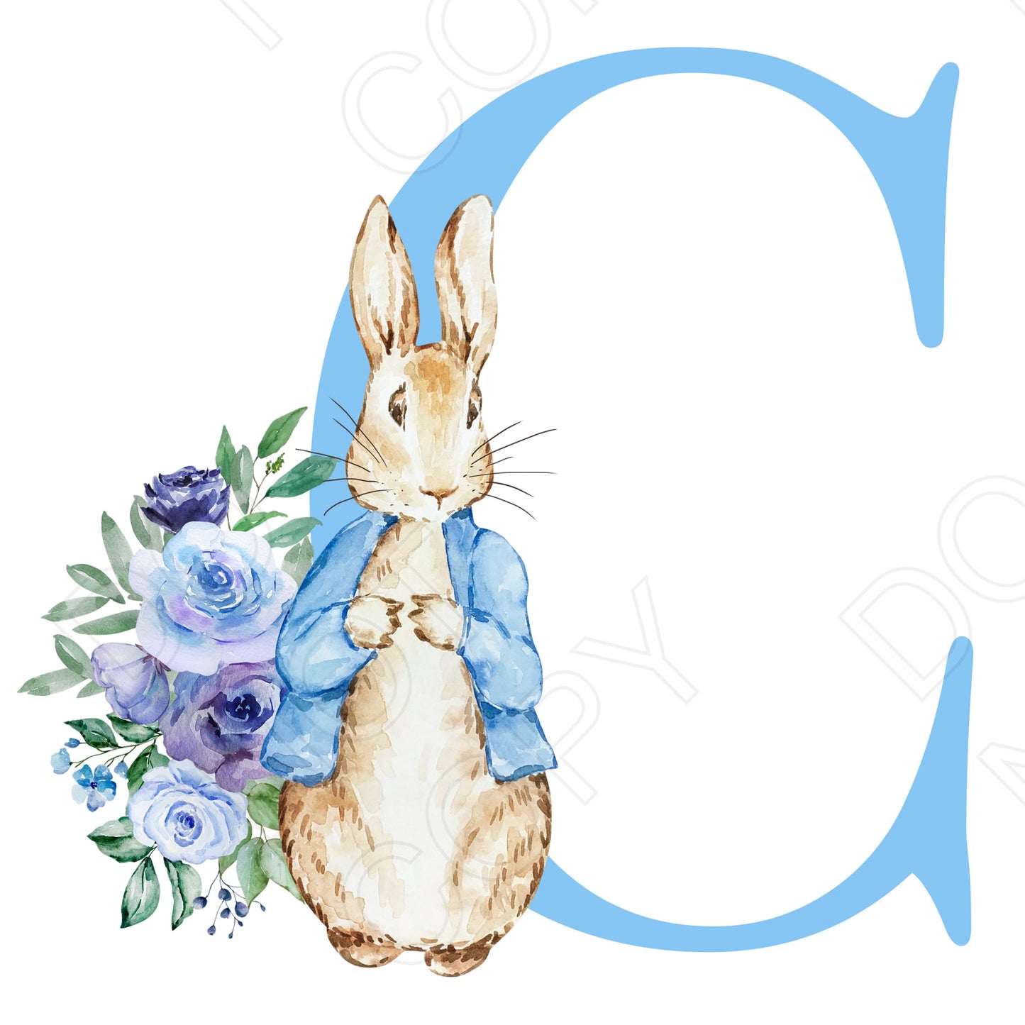 UVDTF Transfer - Vintage Easter Bunny Alphabet (Blue Lettering)
