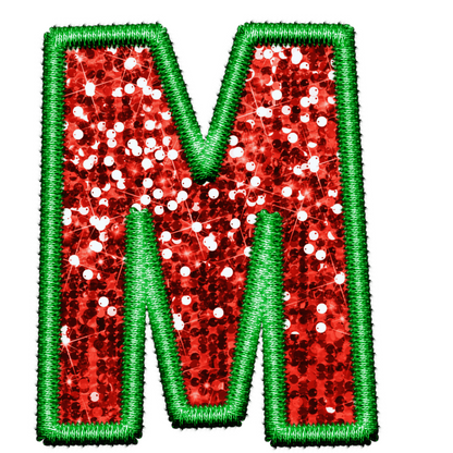 DTF Transfer - Green and Red Embroidery Style Glitter Alphabet for Christmas Sacks Bespoke for you to add a Name