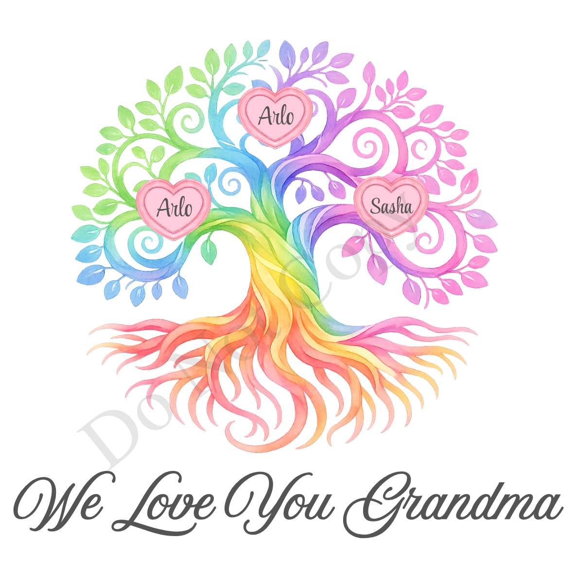 UVDTF Transfer - We Love You Grandma Family Tree with 2 - 8 Custom Names On Tree