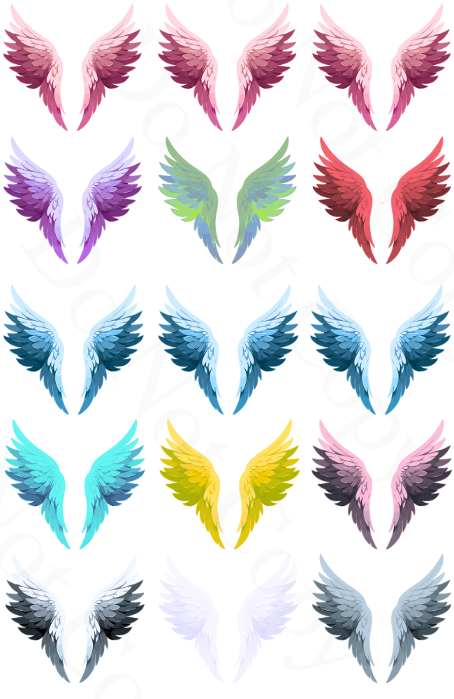 UV-DTF 13x20cm Sheet of multicoloured wings suitable for solar lights or keyrings.