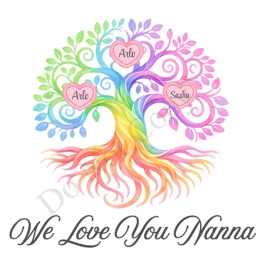 UVDTF Transfer - We Love You Nanna Family Tree with 2 - 8 Custom Names On Tree