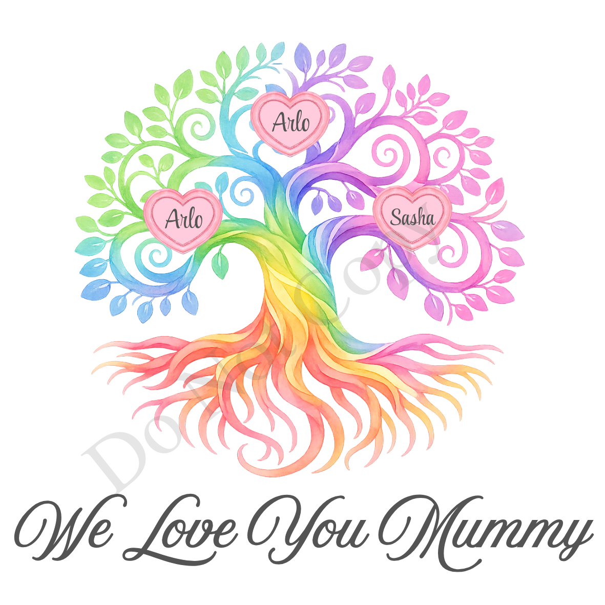 UVDTF Transfer - We Love You Mummy Family Tree with 2 - 8 Custom Names On Tree