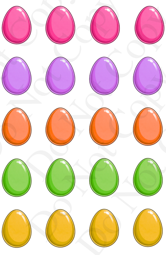 UV-DTF Transfer - Sheet of cartoon balloon style easter eggs.