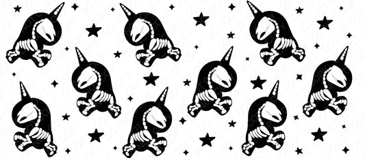 UV-DTF Transfer - Cup Wrap for 16oz Libby Cup - Cute Skeleton Unicorns B&W Design