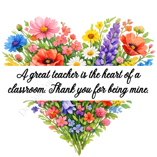 UVDTF Transfer - Teacher thank you vibrant heart design. (3 sizes)