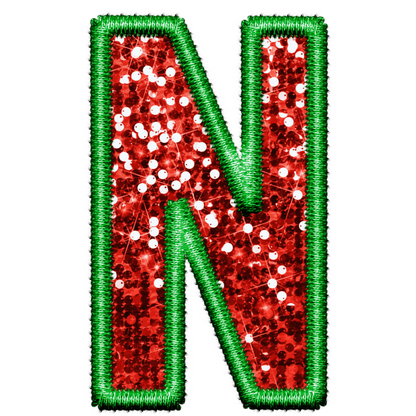 DTF Transfer - Green and Red Embroidery Style Glitter Alphabet for Christmas Sacks Bespoke for you to add a Name