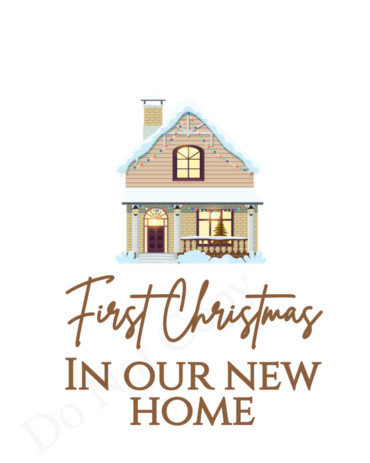UV-DTF Transfer - First Christmas in our new home for Woodform 10cm tall baubles