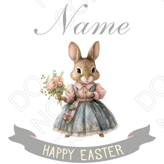 UV-DTF Transfer - Vintage Style Personalisable Easter Bunny (Bespoke)