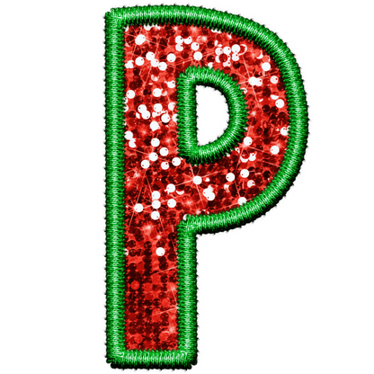 DTF Transfer - Green and Red Embroidery Style Glitter Alphabet for Christmas Sacks Bespoke for you to add a Name