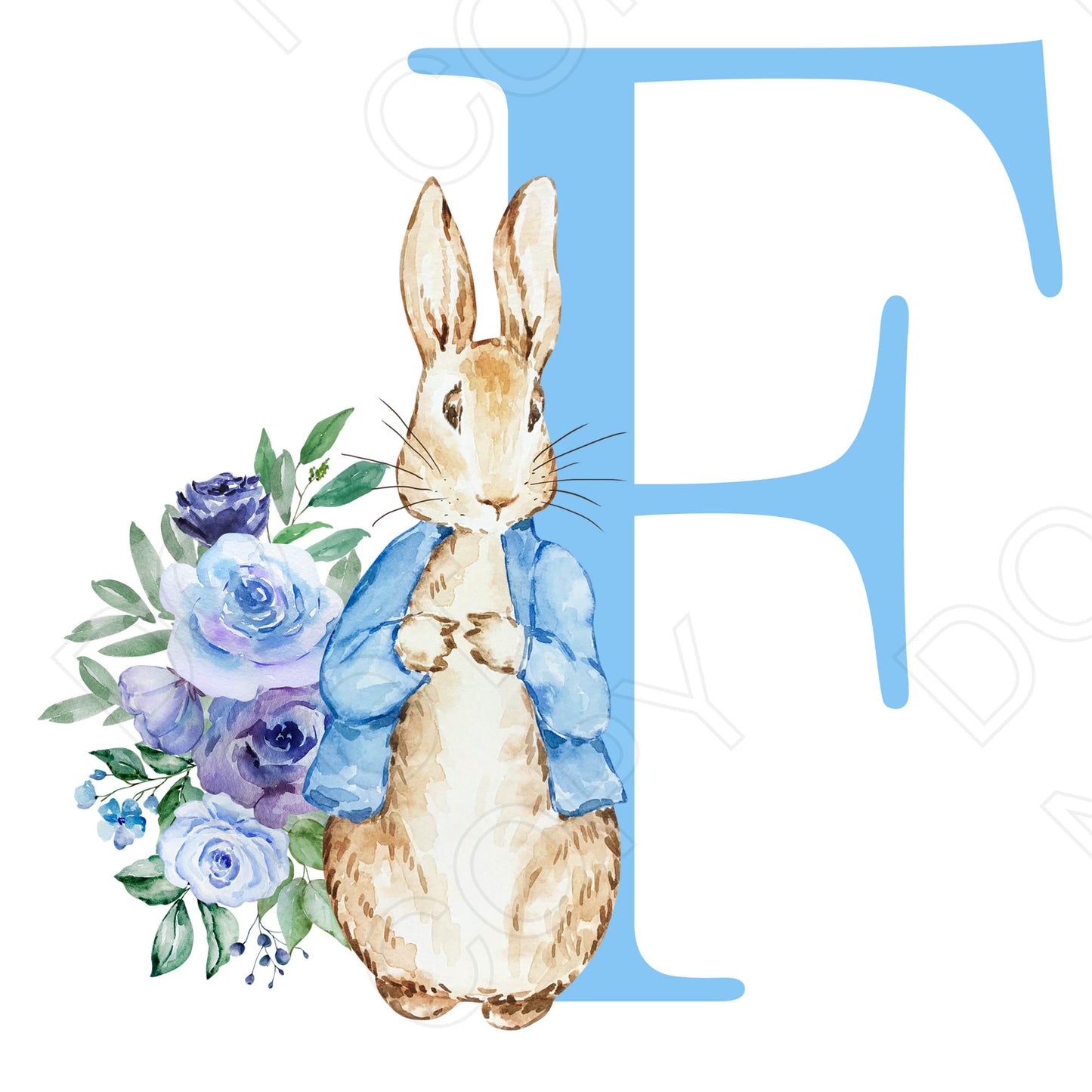 UVDTF Transfer - Vintage Easter Bunny Alphabet (Blue Lettering)