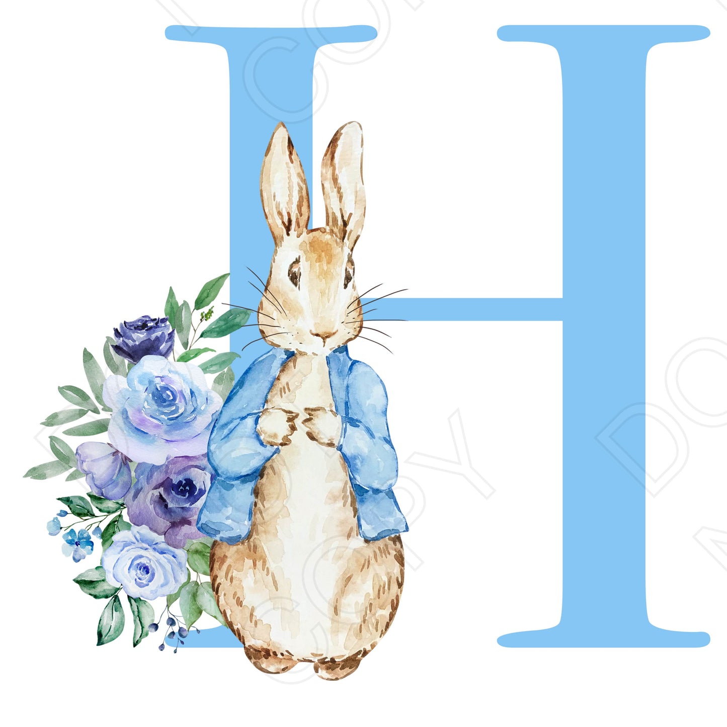 UVDTF Transfer - Vintage Easter Bunny Alphabet (Blue Lettering)