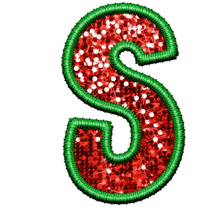 DTF Transfer - Green and Red Embroidery Style Glitter Alphabet for Christmas Sacks Bespoke for you to add a Name