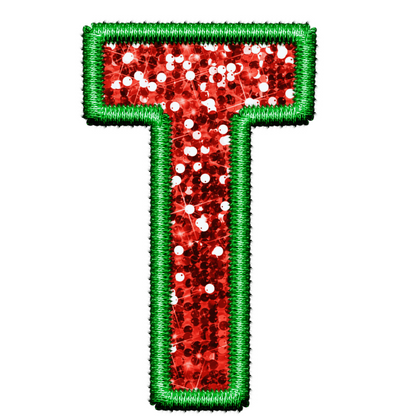 DTF Transfer - Green and Red Embroidery Style Glitter Alphabet for Christmas Sacks Bespoke for you to add a Name