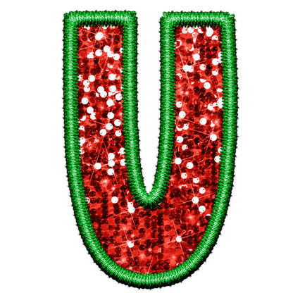 DTF Transfer - Green and Red Embroidery Style Glitter Alphabet for Christmas Sacks Bespoke for you to add a Name