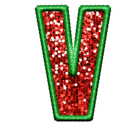 DTF Transfer - Green and Red Embroidery Style Glitter Alphabet for Christmas Sacks Bespoke for you to add a Name