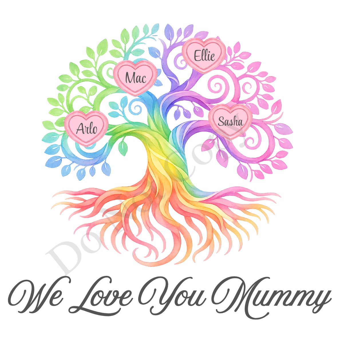 UVDTF Transfer - We Love You Mummy Family Tree with 2 - 8 Custom Names On Tree
