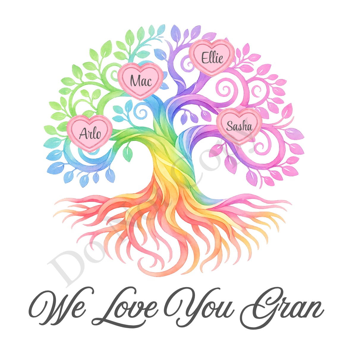 UVDTF Transfer - We Love You Gran Family Tree with 2 - 8 Custom Names On Tree