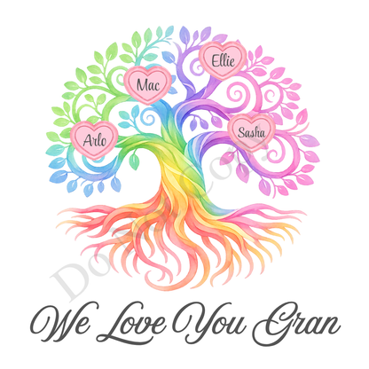 UVDTF Transfer - We Love You Gran Family Tree with 2 - 8 Custom Names On Tree