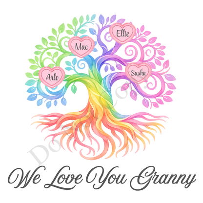 UVDTF Transfer - We Love You Granny Family Tree with 2 - 8 Custom Names On Tree