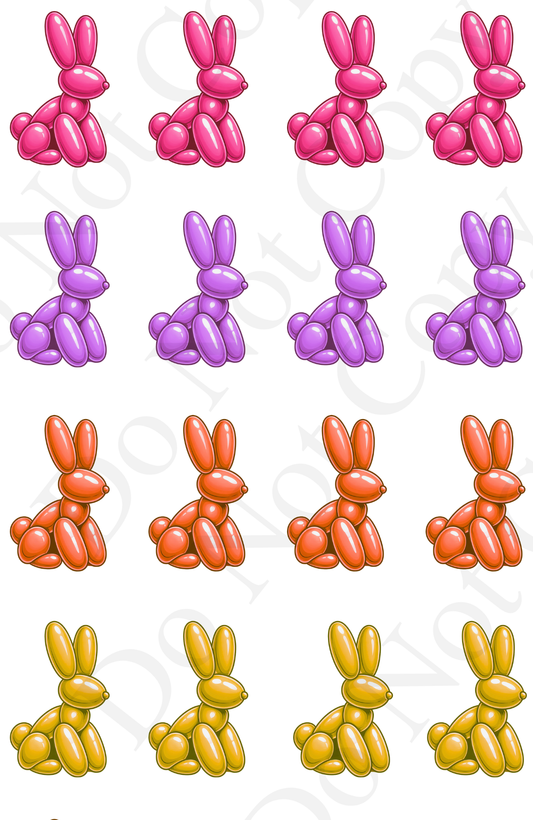 UV-DTF Transfer - Sheet of Easter Balloon Bunnies (12 x 3.5cm tall) Vivid colours
