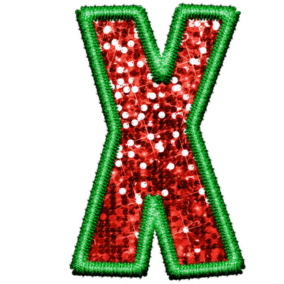 DTF Transfer - Green and Red Embroidery Style Glitter Alphabet for Christmas Sacks Bespoke for you to add a Name