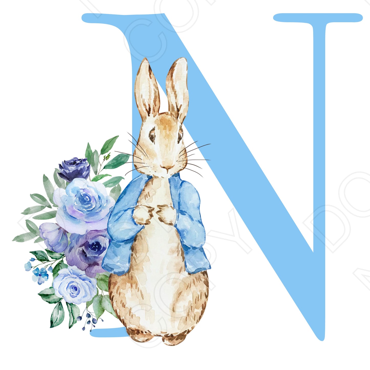UVDTF Transfer - Vintage Easter Bunny Name (Blue Lettering) (Bespoke)