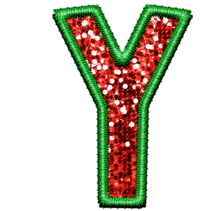 DTF Transfer - Green and Red Embroidery Style Glitter Alphabet for Christmas Sacks Bespoke for you to add a Name
