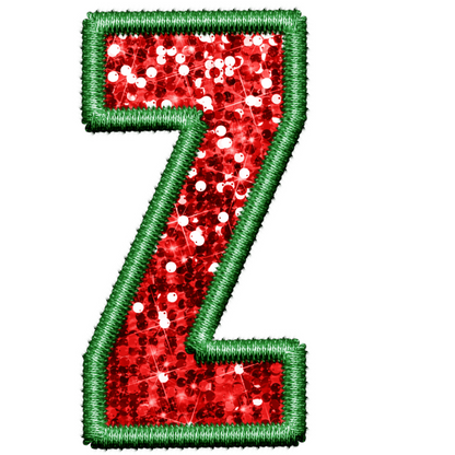 DTF Transfer - Green and Red Embroidery Style Glitter Alphabet for Christmas Sacks Bespoke for you to add a Name