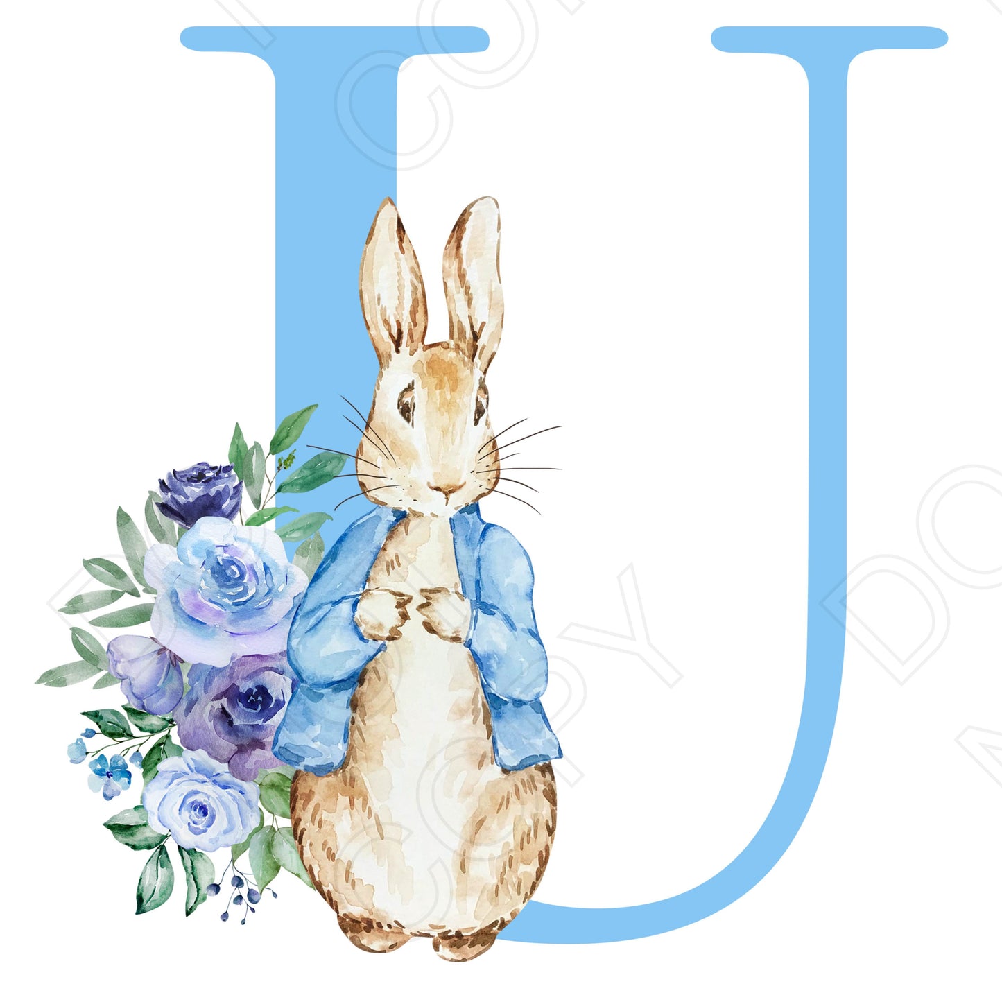 UVDTF Transfer - Vintage Easter Bunny Alphabet (Blue Lettering)