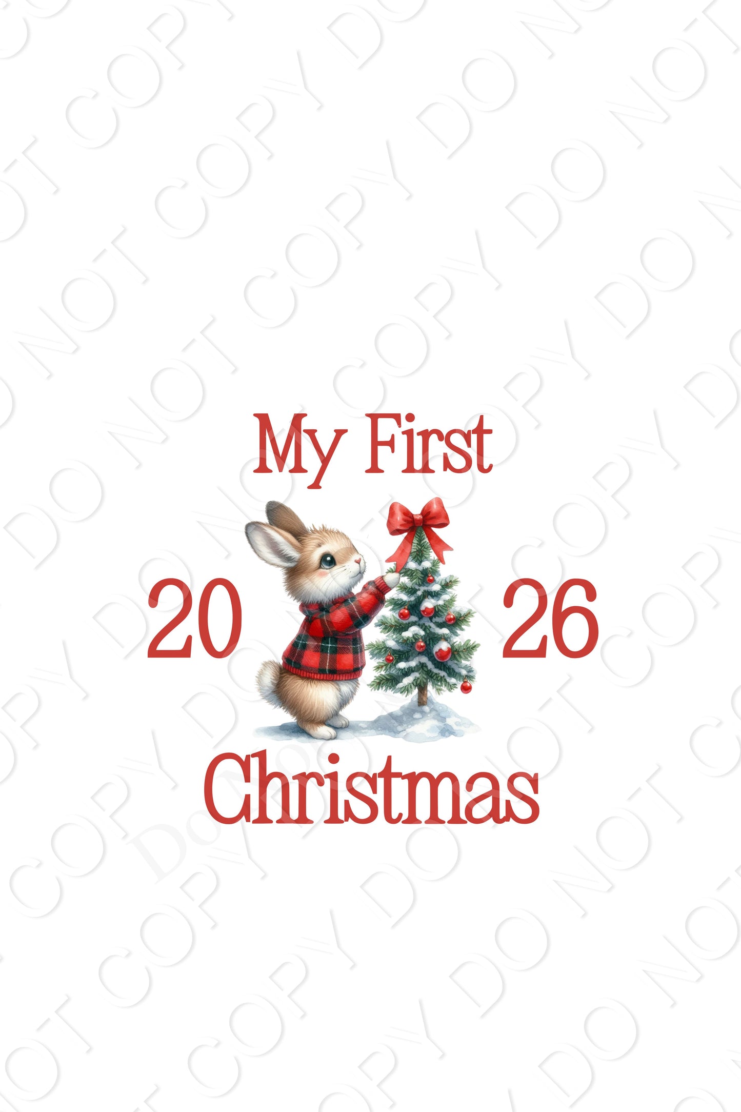 UV-DTF Transfer - Red Bunny My First Christmas design for Woodform and Craft Shapes Direct  10cm tall bauble