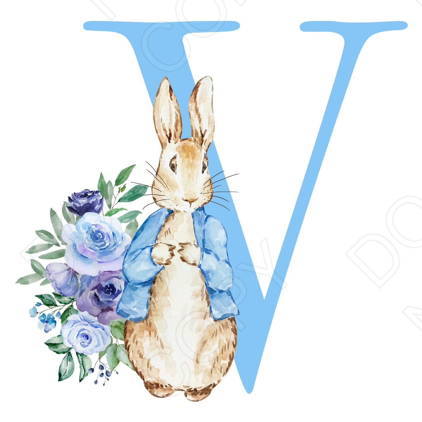 UVDTF Transfer - Vintage Easter Bunny Alphabet (Blue Lettering)