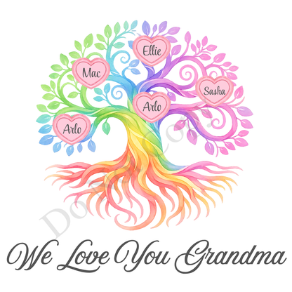 UVDTF Transfer - We Love You Grandma Family Tree with 2 - 8 Custom Names On Tree