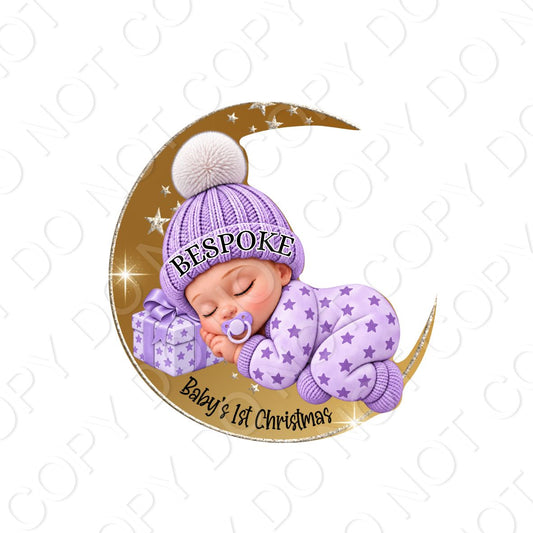 UV-DTF Transfer - Bespoke Baby's First Christmas for Woodform Bauble