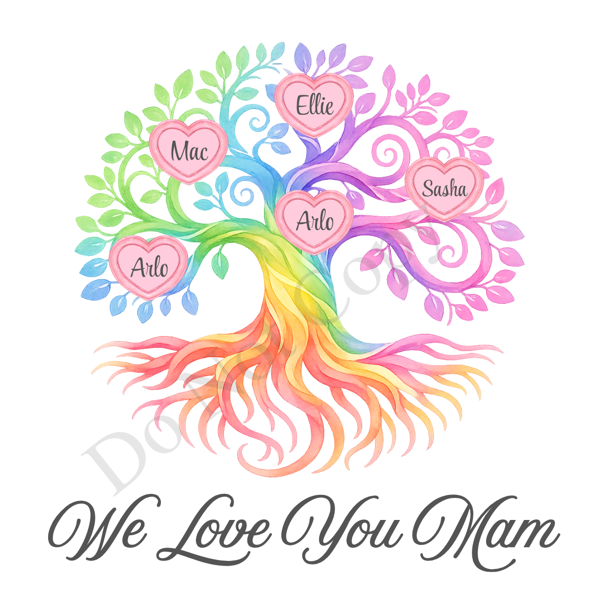 UVDTF Transfer - We Love You Mam Family Tree with 2 - 8 Custom Names On Tree