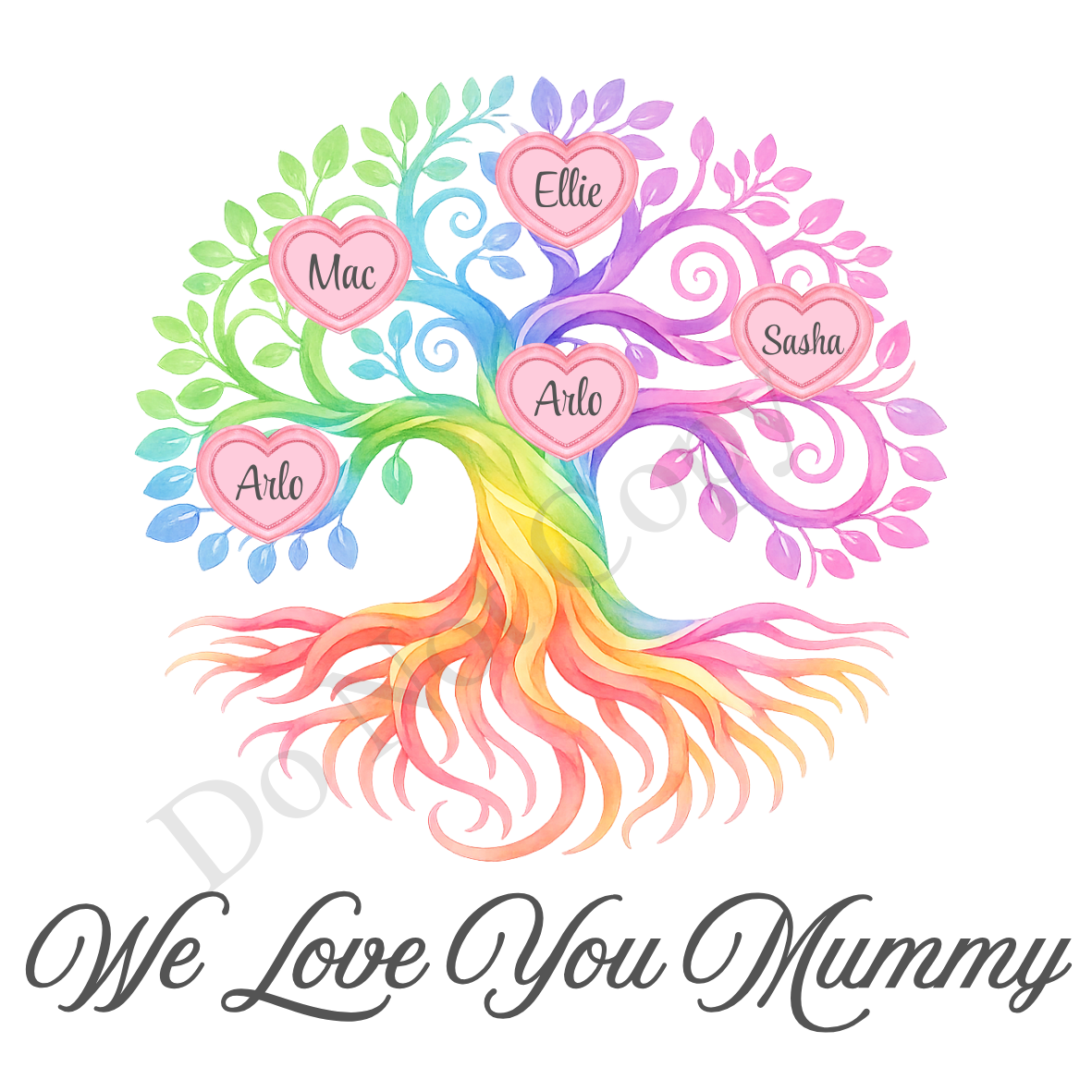 UVDTF Transfer - We Love You Mummy Family Tree with 2 - 8 Custom Names On Tree