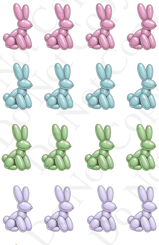 UV-DTF Transfer - Sheet of Easter Balloon Bunnies (12 x 3.5cm tall) pastel colours