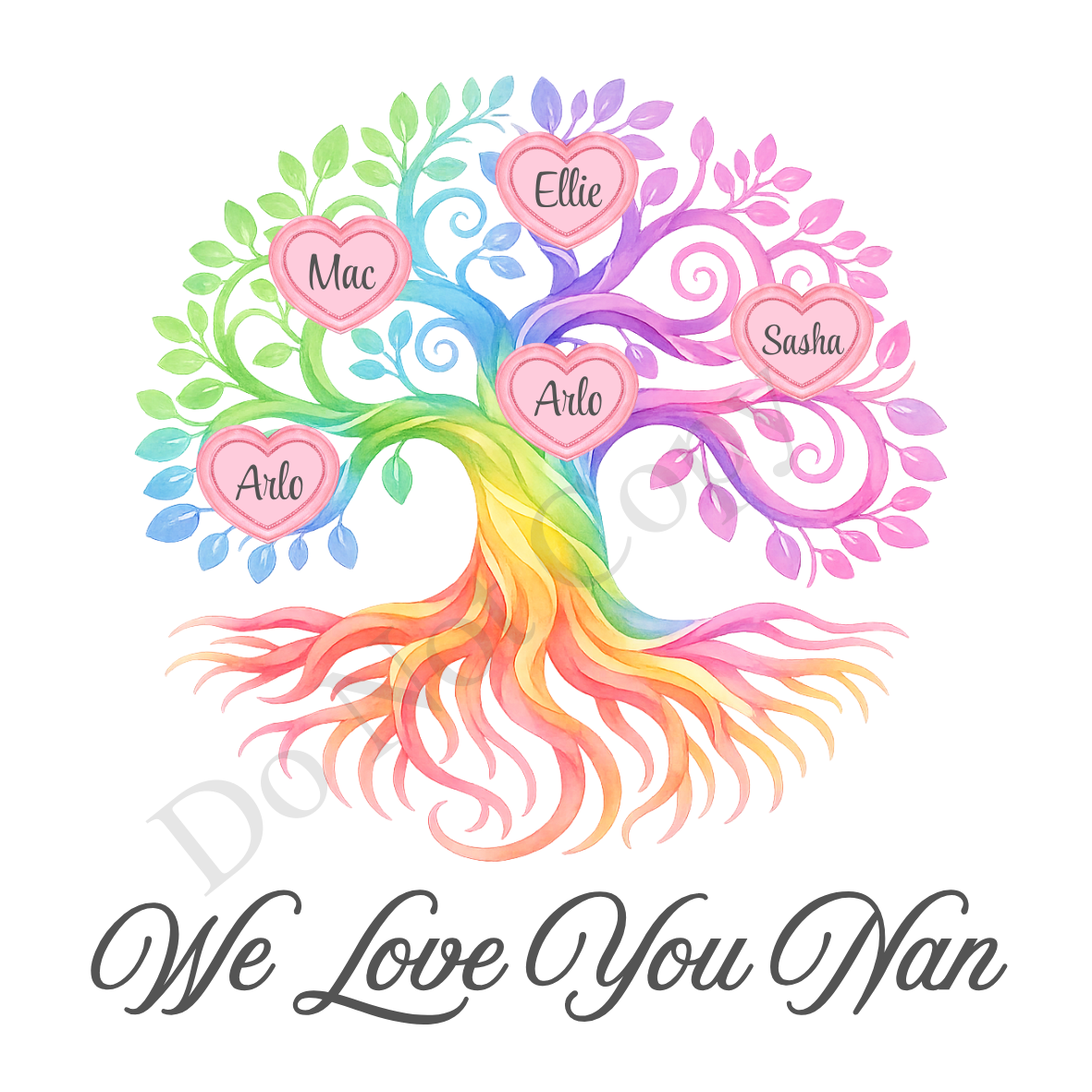UVDTF Transfer - We Love You Nan Family Tree with 2 - 8 Custom Names On Tree