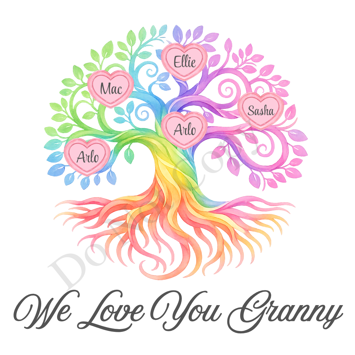 UVDTF Transfer - We Love You Granny Family Tree with 2 - 8 Custom Names On Tree